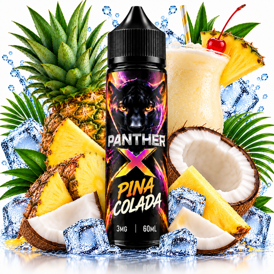 Dr. Vapes Panther X Pina Colada E-Liquid 3mg 60ml featuring a tropical blend of sweet pineapple and creamy coconut for Premium Vapes UAE.
