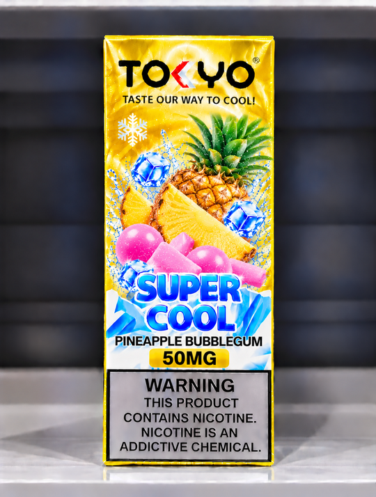 Tokyo Super Cool Pineapple Bubblegum Salt Nic E-Liquid 50mg – Sweet pineapple and bubblegum flavour salt nicotine vape juice for Premium Vapes UAE.