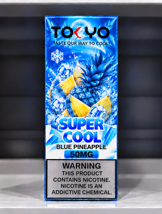 Tokyo Super Cool Blue Pineapple Salt Nic E-Liquid 50mg – Tropical blue pineapple flavour salt nicotine vape juice for Premium Vapes UAE.
