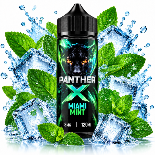 Dr. Vapes Panther X Miami Mint E-Liquid 3mg 120ml featuring a cool, refreshing mint flavour for Premium Vapes UAE.