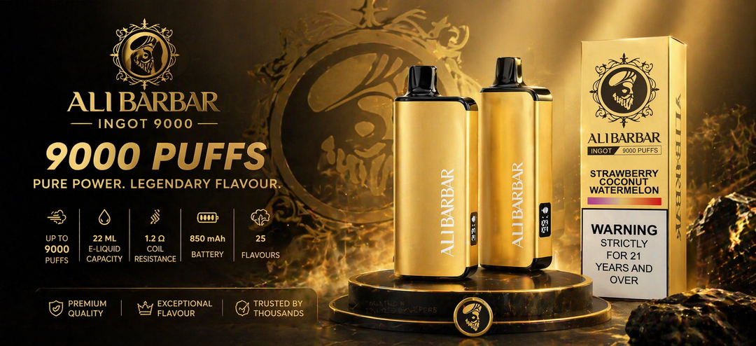 Ali Barbar Ingot 9000 puffs disposable vape premium device available at Premium Vapes UAE with long-lasting performance and rich flavours