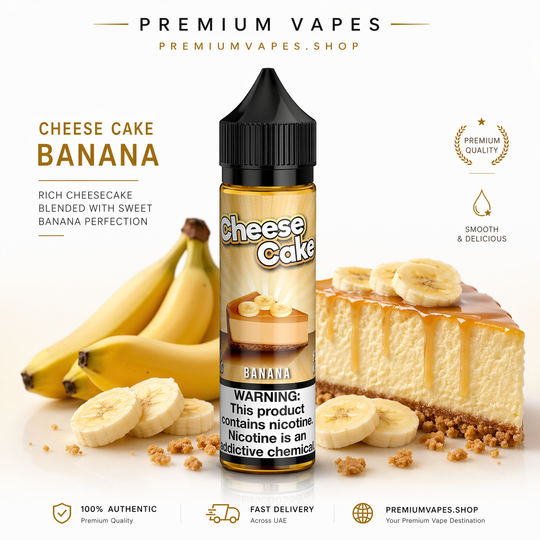 JDI Banana Cheesecake e-liquid Jdi premium vape juice rich banana dessert flavor creamy cheesecake vape liquid UAE Premium Vapes shop