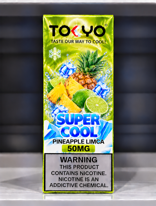 Tokyo Super Cool Pineapple Limca Salt Nic E-Liquid 50mg – Tropical pineapple and Limca-inspired flavour salt nicotine vape juice for Premium Vapes UAE.