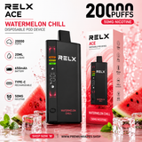 RELX Ace 20000 Watermelon Chill disposable vape 50mg nicotine watermelon ice flavour rechargeable pod device available at Premium Vapes UAE