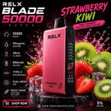 RELX Blade 50000 Strawberry Kiwi disposable vape 5% nicotine with 50000 puffs, dual mesh coil and smart LED display available at Premium Vapes UAE