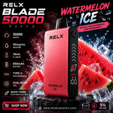 RELX Blade 50000 Watermelon Ice disposable vape 5% nicotine with 50000 puffs, dual mesh coil and smart LED display available at Premium Vapes UAE
