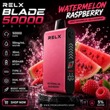 RELX Blade 50000 Watermelon Raspberry disposable vape 5% nicotine with 50000 puffs, dual mesh coil and smart LED display available at Premium Vapes UAE