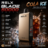 RELX Blade 50000 Cola Ice disposable vape 5% nicotine with 50000 puffs, dual mesh coil and smart LED display available at Premium Vapes UAE