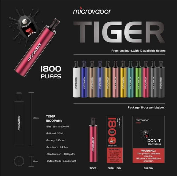 Microvapor Tiger Disposable 1800 Puffs 5% Nicotine | Premium Vapes shop UAE