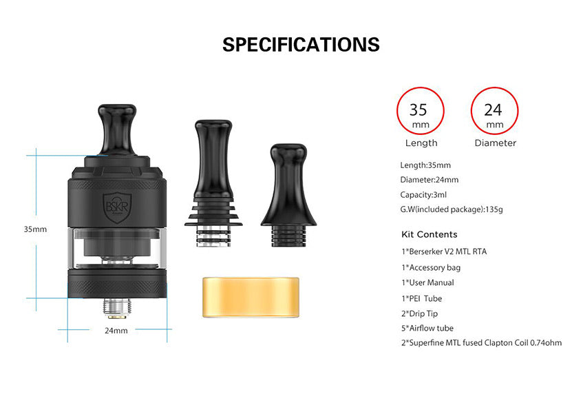 Vandy Vape BSKR V2 MTL RTA 24MM – Premium Vapes UAE